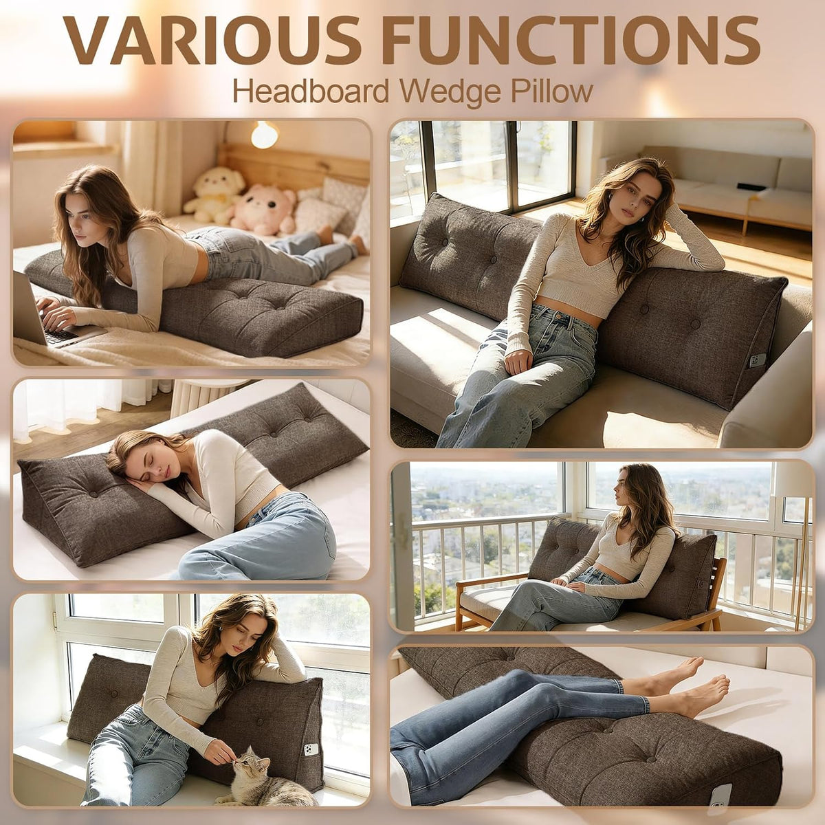 Wedge Pillow – Reading & Bed Rest Pillow for Sitting in Bed, Couch, or Floor, Multi-Purpose Headboard Wedge for Sleeping, After Surgery, Leg & Back Support, Neck Cushion & Washable Cover, Dark Gray
