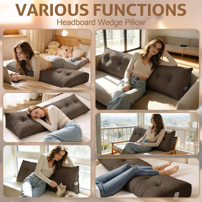 Wedge Pillow – Reading & Bed Rest Pillow for Sitting in Bed, Couch, or Floor, Multi-Purpose Headboard Wedge for Sleeping, After Surgery, Leg & Back Support, Neck Cushion & Washable Cover, Dark Gray