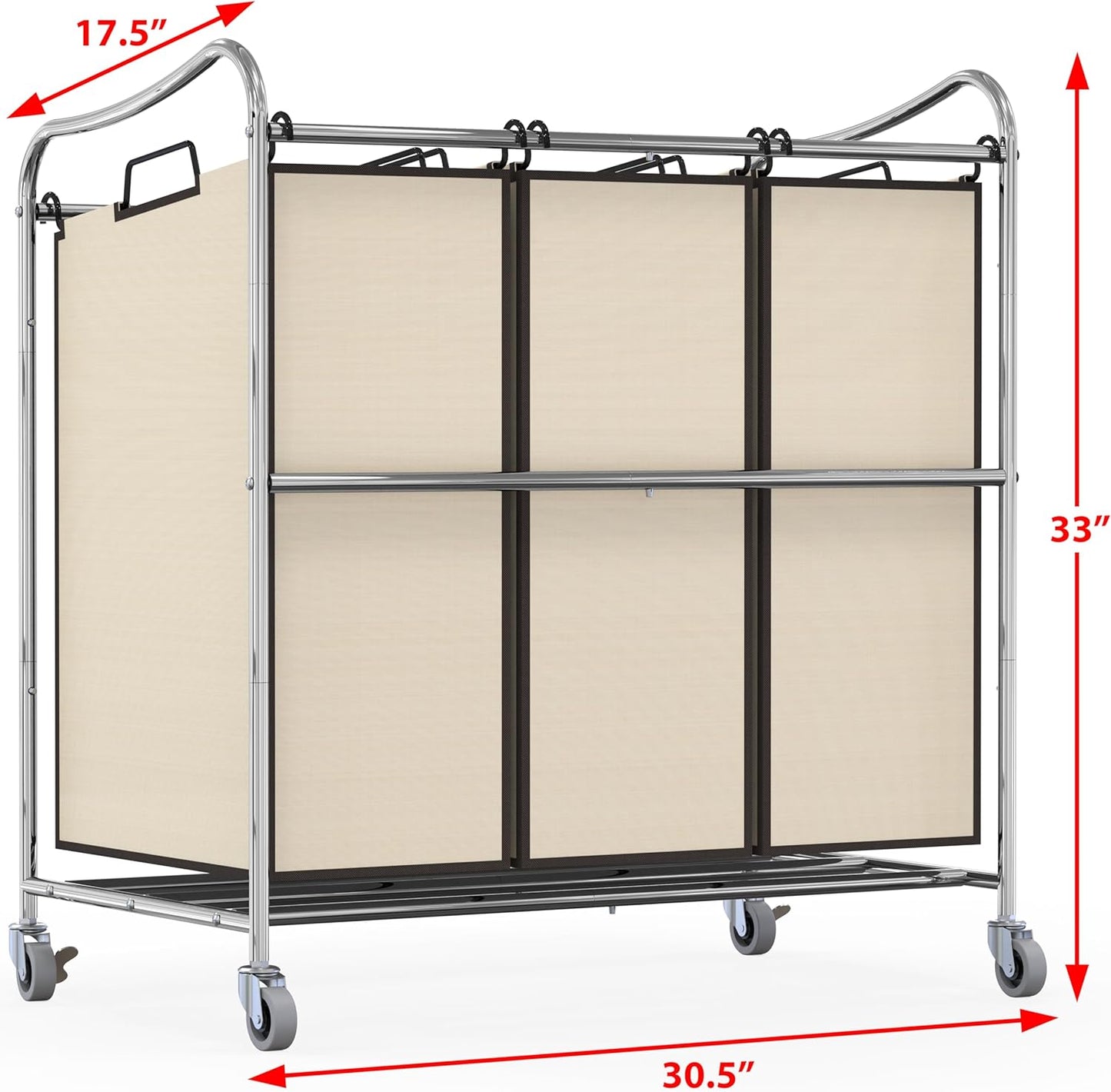 Simple Houseware Heavy Duty 3-Bag Laundry Sorter Rolling Cart, Dark Grey | Removable Bags and Lockable Wheels for Laundry Room Organization