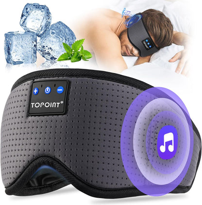 TOPOINT Sleep Mask with Bluetooth Headphones, 3D Eye Mask for Sleep Headphones with White Noise, Total Blackout, 5.4 Bluetooth, Timer, 15 Hours for Women Men, Travel, Meditation, Nap, CPAP Users