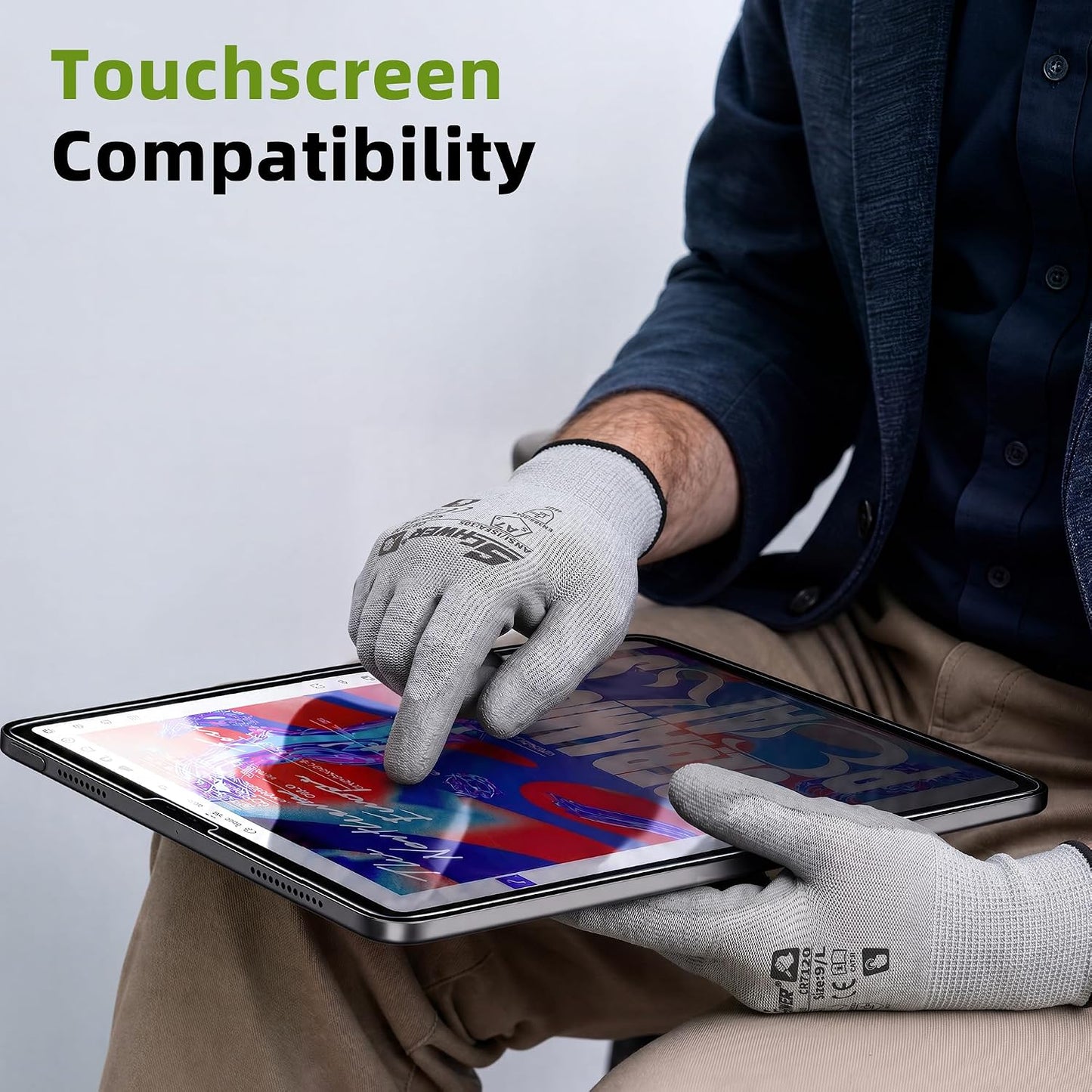 Schwer 3 Pairs A6/A7 (Send Randomly) Cut Resistant Work Gloves, CR7120, L | PU Coated, Non-Slip, Touchscreen, Used for Woodworking, Glass Cutting, Construction, Cargo Handling, Mechanical Maintenance