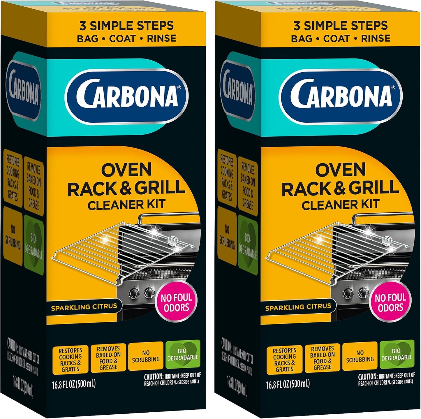 Carbona Oven Rack & Grill Cleaner Kit, Includes Bag & Gloves, Eliminates Thick Grease, Grime & Baked-On Food, Unscented Formula, No Scrubbing Required