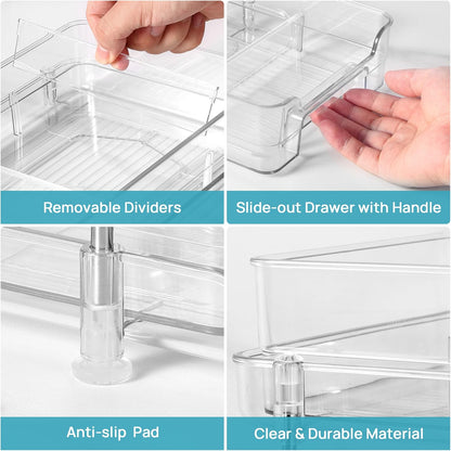 Vtopmart 2 Pack Pull Out Bathroom Under Sink Organizer (S-Standard) | Slide-out drawers, Multi-purpose storage, Clear visibility, Easy Set-up
