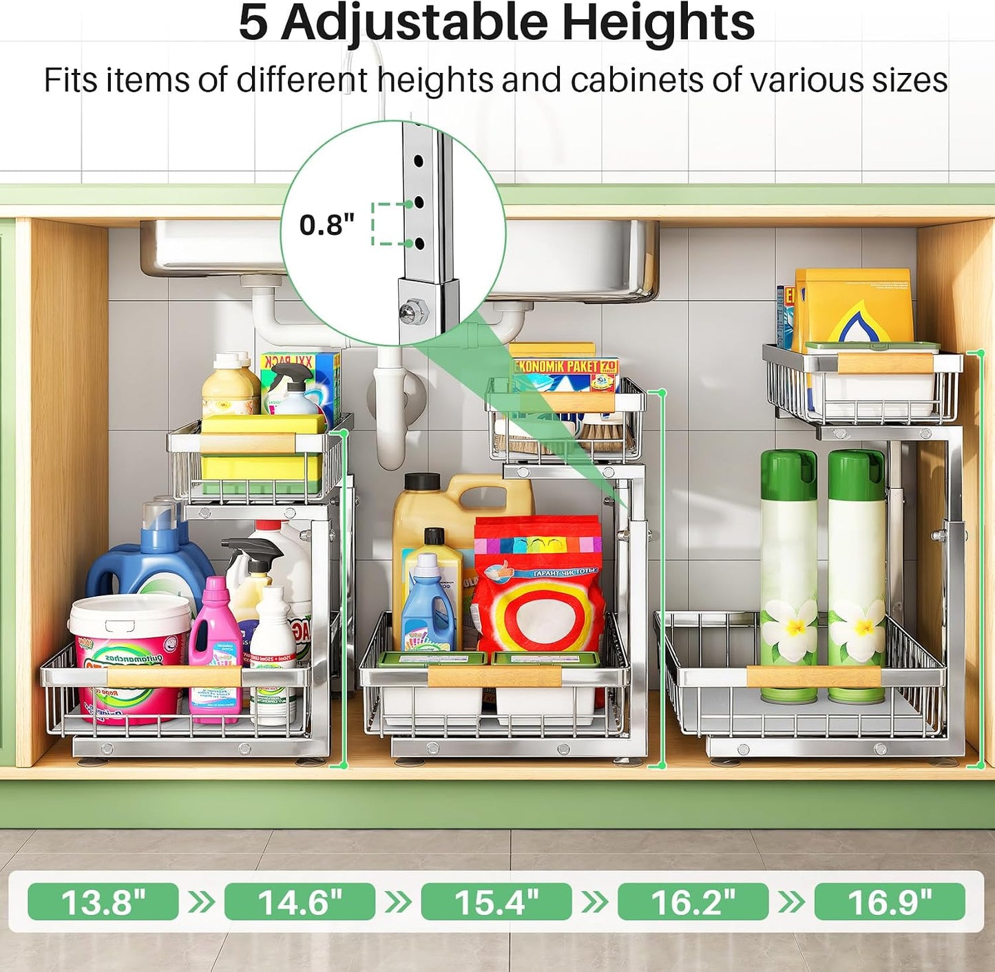 Kitstorack Under Sink Organizer, 2 Tier Under the Sink Storage, Slide out Pull out Cabinet Organizer Shelf, Metal Sliding Drawer for Kitchen Bathroom Pantry Closet Organization Rack, Black, 2 Pack