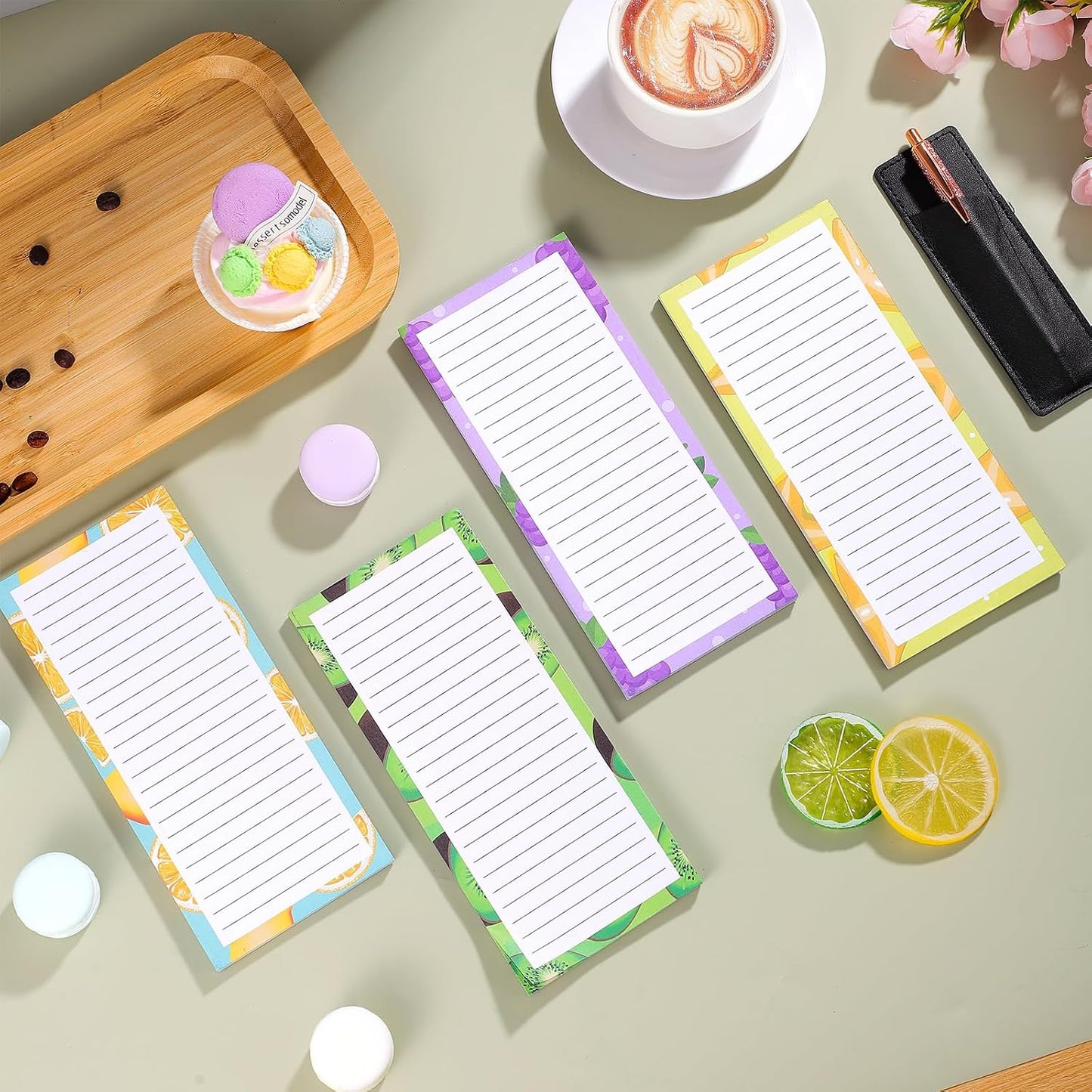 Thboxes 4 Pack Magnetic Note Pad for Fridge with Pen Holder, Totally 200 Sheets Grocery List Magnet Pad for Refrigerator Magnetic Shopping List Pad（Fruit Design） | Full-Back Magnet, 80Gsm FSC-certified Paper, School Office Home Supplies Grocery List