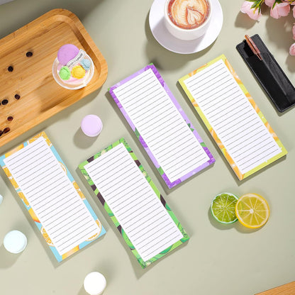 Thboxes 4 Pack Magnetic Note Pad for Fridge with Pen Holder, Totally 200 Sheets Grocery List Magnet Pad for Refrigerator Magnetic Shopping List Pad（Fruit Design） | Full-Back Magnet, 80Gsm FSC-certified Paper, School Office Home Supplies Grocery List
