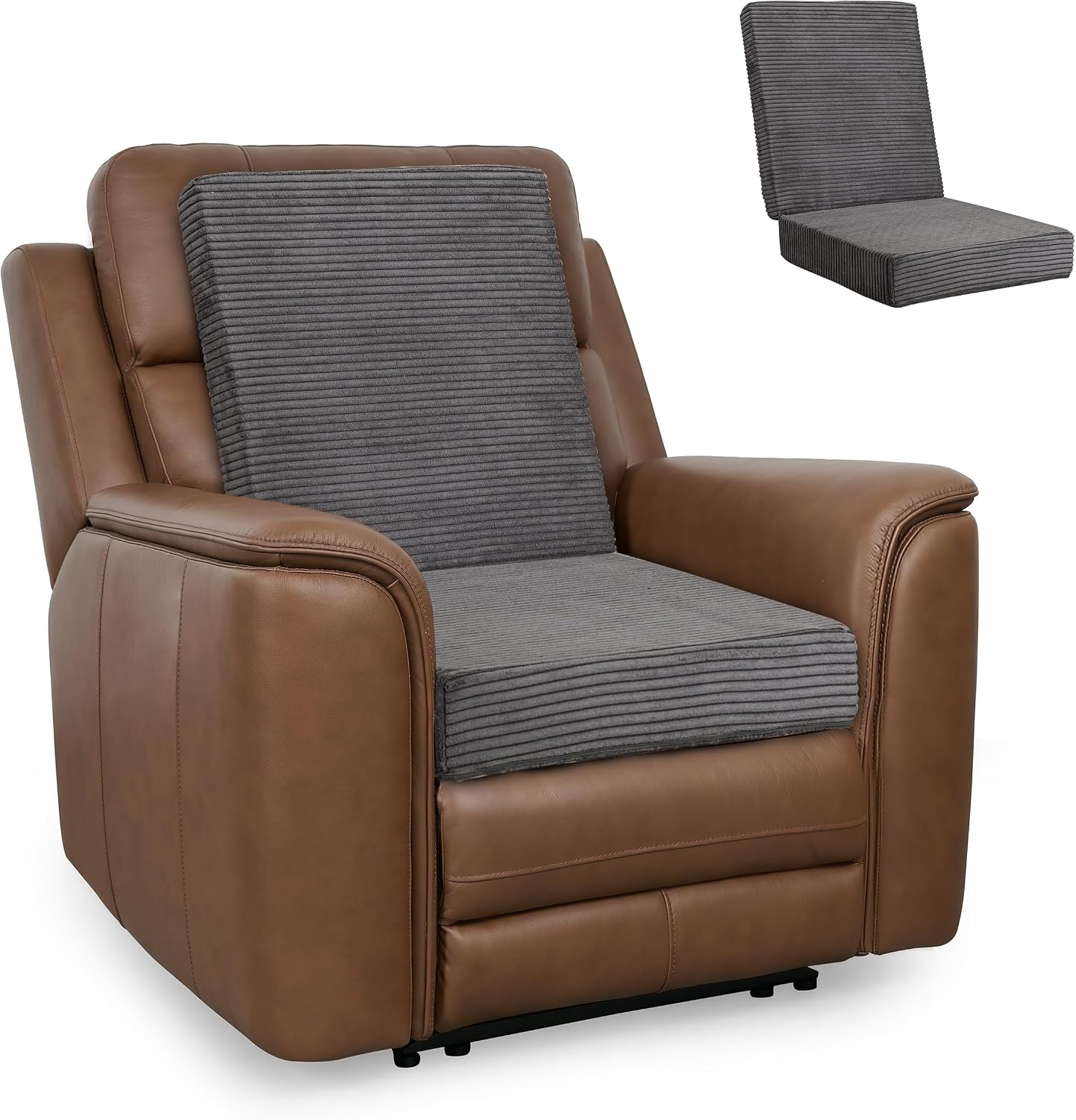 HIGOGOGO Corduroy Recliner Chair Cushion with Lumbar Support Pillow Soft Non-Slip 4" Thick Seat Pad Prevent Buttocks & Back Pain in Seniors (Beige, 12" Backrest)