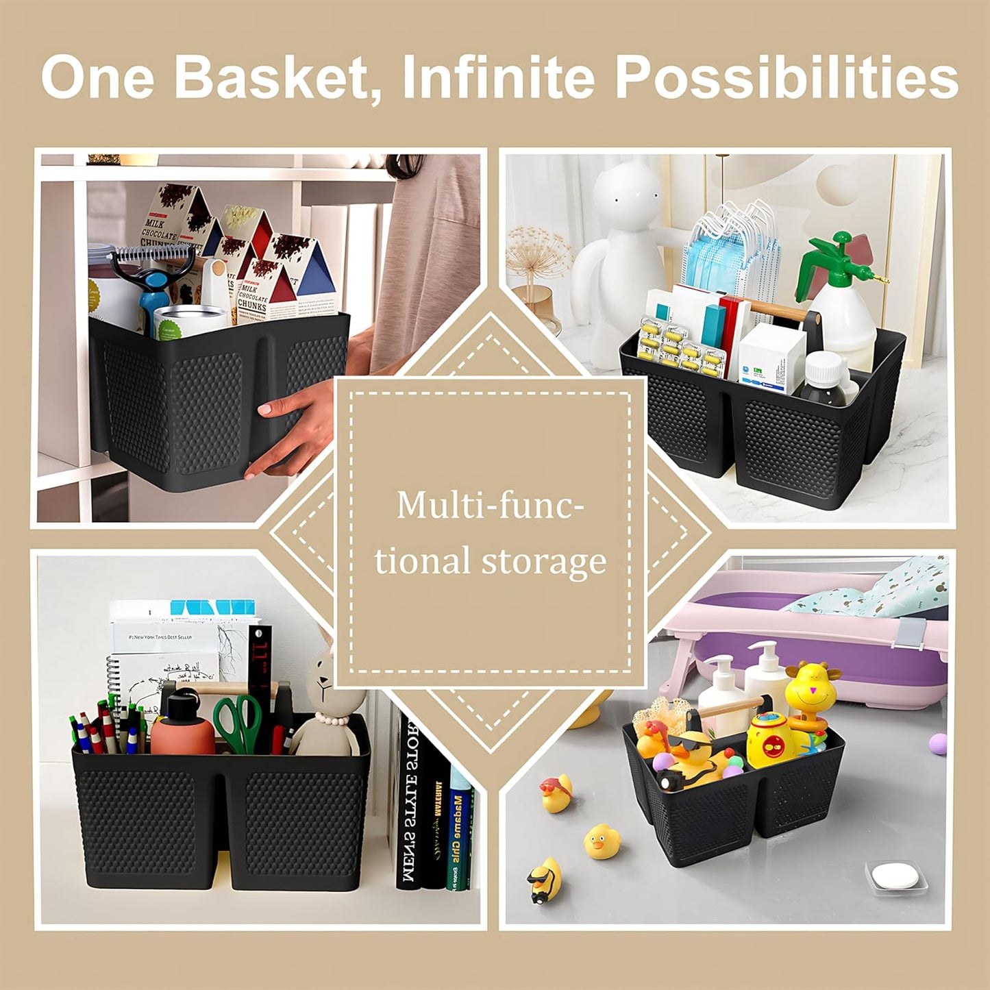Shower Caddy Portable and Cleaning Caddy Organizer for Bathroom, Kitchen,Toiletries Storage, Caddy organizer with handle, Rust-Resistant, Durable Material(Milky White, 9.36"L×7.73"W×7.24"H)