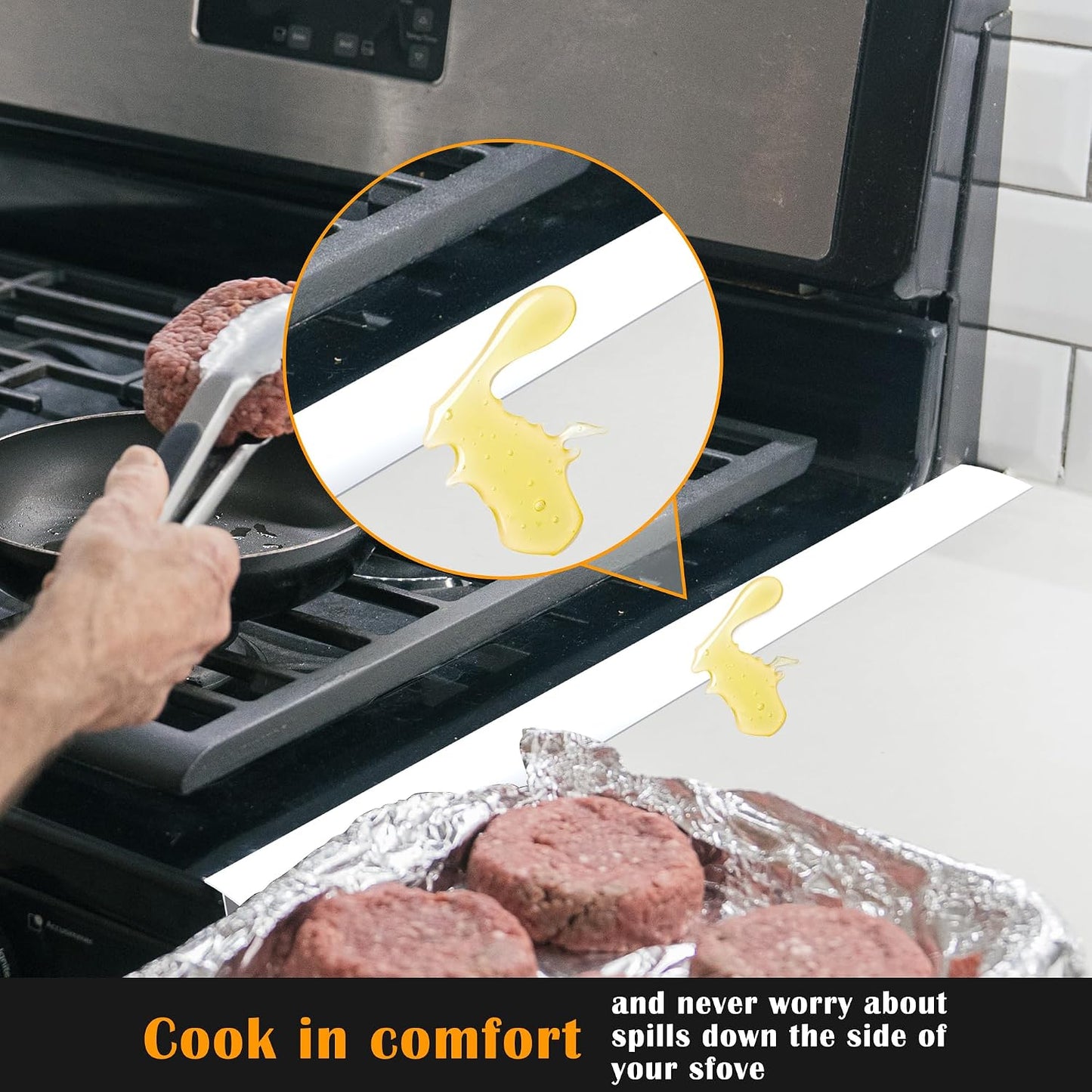 Silicone Stove Counter Gap Cover - 25 Inch Gap Filler 2 Pack Black | Long gap filler seals spills between kitchen appliances Stovetop oven countertop; stove gap cover, gas stove side gap covers