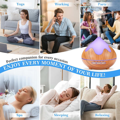 500ML Essential Oil Diffuser, Aromatherapy Diffuser with Remote Control, Multifunctional Air Diffusers for Home Office Room, Fragrance Aroma Diffuser with 7 Color LED & 2 Mist Mode, Brown