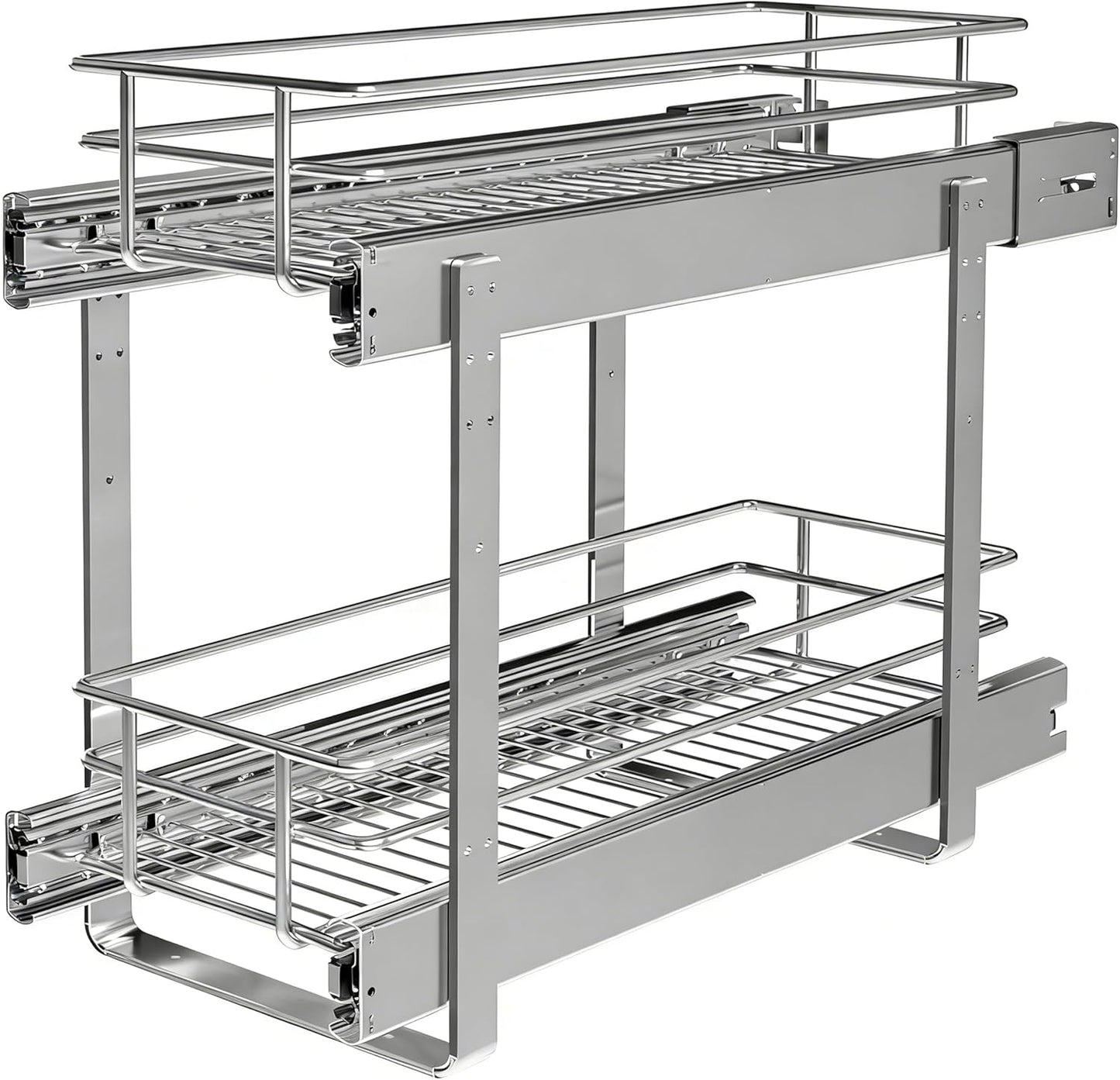 2-Tier Cabinet Pull Out Shelves, 14" W x 22" D, Chrome | Heavy-Gauge Wire Kitchen Cabinet Organizer, 100 lbs Capacity, Ball-Bearing Glides, Min 15" Opening, For Tupperware & Bowls