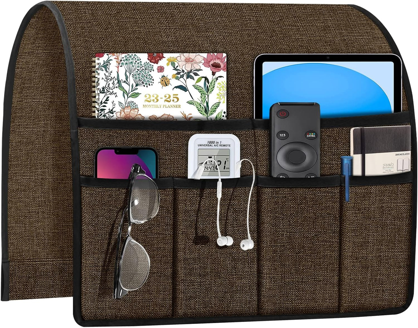 Joywell Remote Caddy Couch Remote Control Holder for Recliner Sofa Armrest Organizer Non Slip Arm Chair Caddie with 6 Pocket Storage for Magazine, Tablet, Phone, iPad, Black