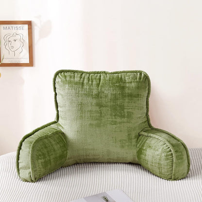 DIY Assembly Art Velvet Backrest Reading Bed Rest Pillow with Arms & Pockets, 18" H for Sitting in Bed Couch Sofa, Back Support Cushion with Removable Cover, 20"x18"x17", Aqua