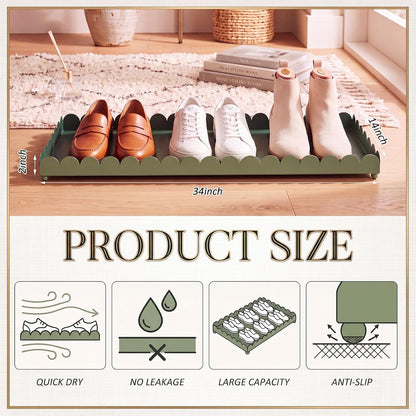 Sieral 34" x 14" x 2" Scalloped Large Metal Boot Tray, Heavy Duty Waterproof Iron Shoe Mat for Entryway Indoor/Outdoor, Multipurpose Shoe Tray for Boots, Plants, Front Door