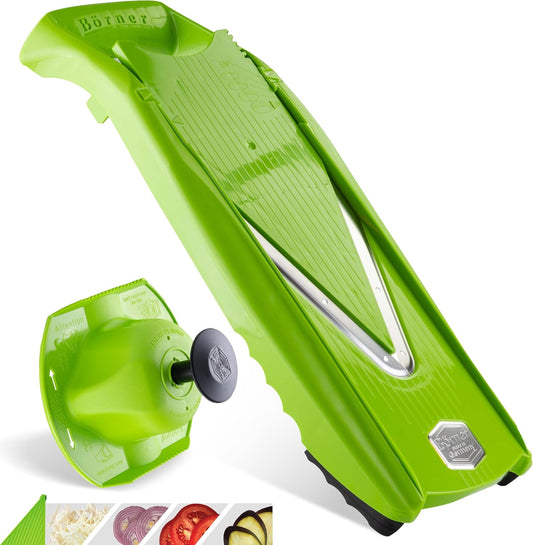 Börner Mandoline Slicer V5 (Starter Set) • Vegetable V-Slicer for Slices, Sticks & Dices in Various Sizes • With Stainless Steel V-Blade • Adjustable Kitchen Slicer • Color: Green