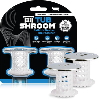 TubShroom Bathtub Drain Protector and Hair Catcher - 2 Pack, Chrome - Fits 1.5" - 1.75" Bathtub and Shower Drains