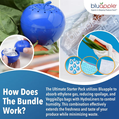 Bluapple Produce Saver Ethylene Gas Absorber - Fresh Fruit & Vegetable Storage for Refrigerator Crisper, Shelves & Fruit Bowls, Produce Keeper, Fruit Saver, Kitchen Must Haves, BPA-Free - 2-Pack
