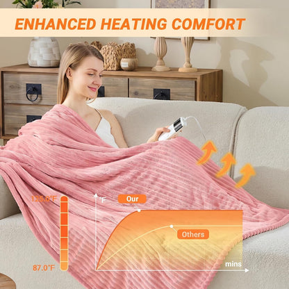 Heated Blanket Electric Throw, Soft Flannel Heating Blanket with 8 Hours Auto Off 10 Fast Heating Levels Machine Washable Sherpa Heated Blanket with Overheating Protection