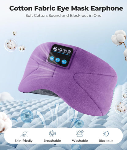 LOVE EYE Sleep Headphones Bluetooth 5.4 Sleeping Eye Mask Wireless Music Earphones with Built-in HD Speakers for Side Sleepers Cotton Sleeping Headphones for Women Men Gifts (Lavender Purple)