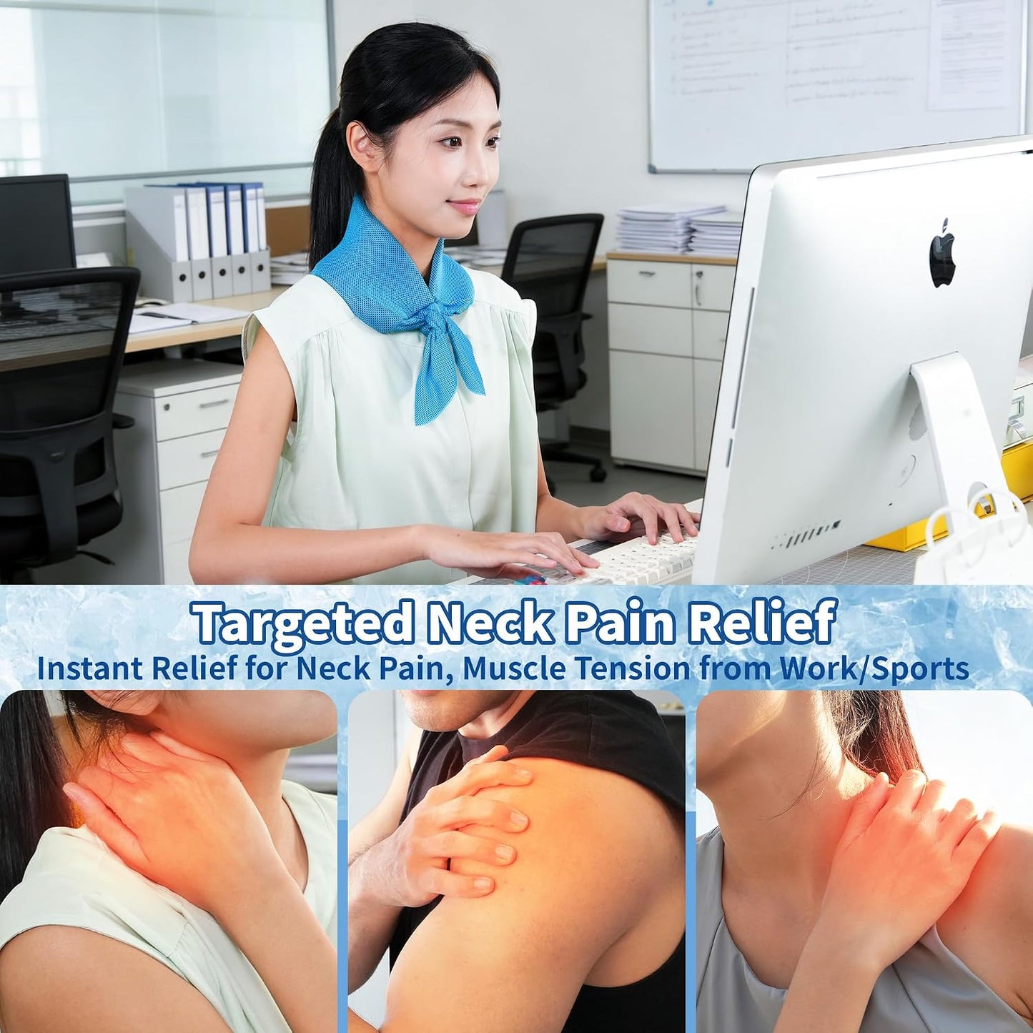 Widened Cooling Neck Wraps Long Lasting Neck Ice Pack Wrap | Upgraded Gel Ice Pack for Neck, 4X Longer Effect, Relief of Pain & Swelling, Neck Coolers for Hot Weather