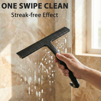 Shower Squeegee for Glass Doors, Hang Anywhere Silicone Shower Squeegee with Hook Design for Easy Hanging and Cleaning (Black)
