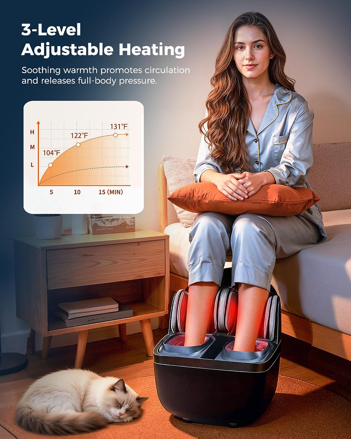 KNQZE Shiatsu Foot & Calf Massager with Heat, Multi-Use Luxury Ottoman | 3-in-1 Massager, FSA Eligible, Foldable & Ergonomic Design, 3 Kneading /Air Squeeze/ Heat Levels, Great for Home & Family