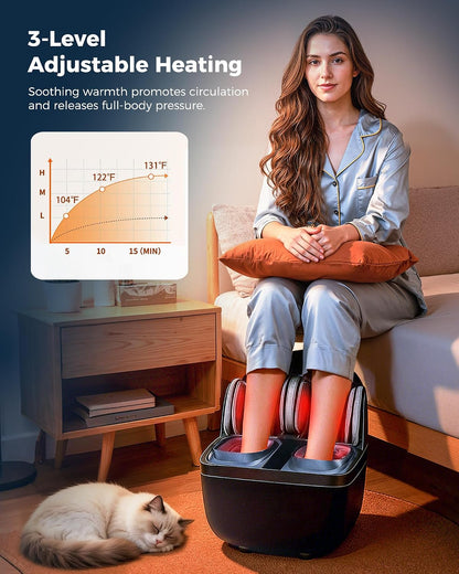KNQZE Shiatsu Foot & Calf Massager with Heat, Multi-Use Luxury Ottoman | 3-in-1 Massager, FSA Eligible, Foldable & Ergonomic Design, 3 Kneading /Air Squeeze/ Heat Levels, Great for Home & Family