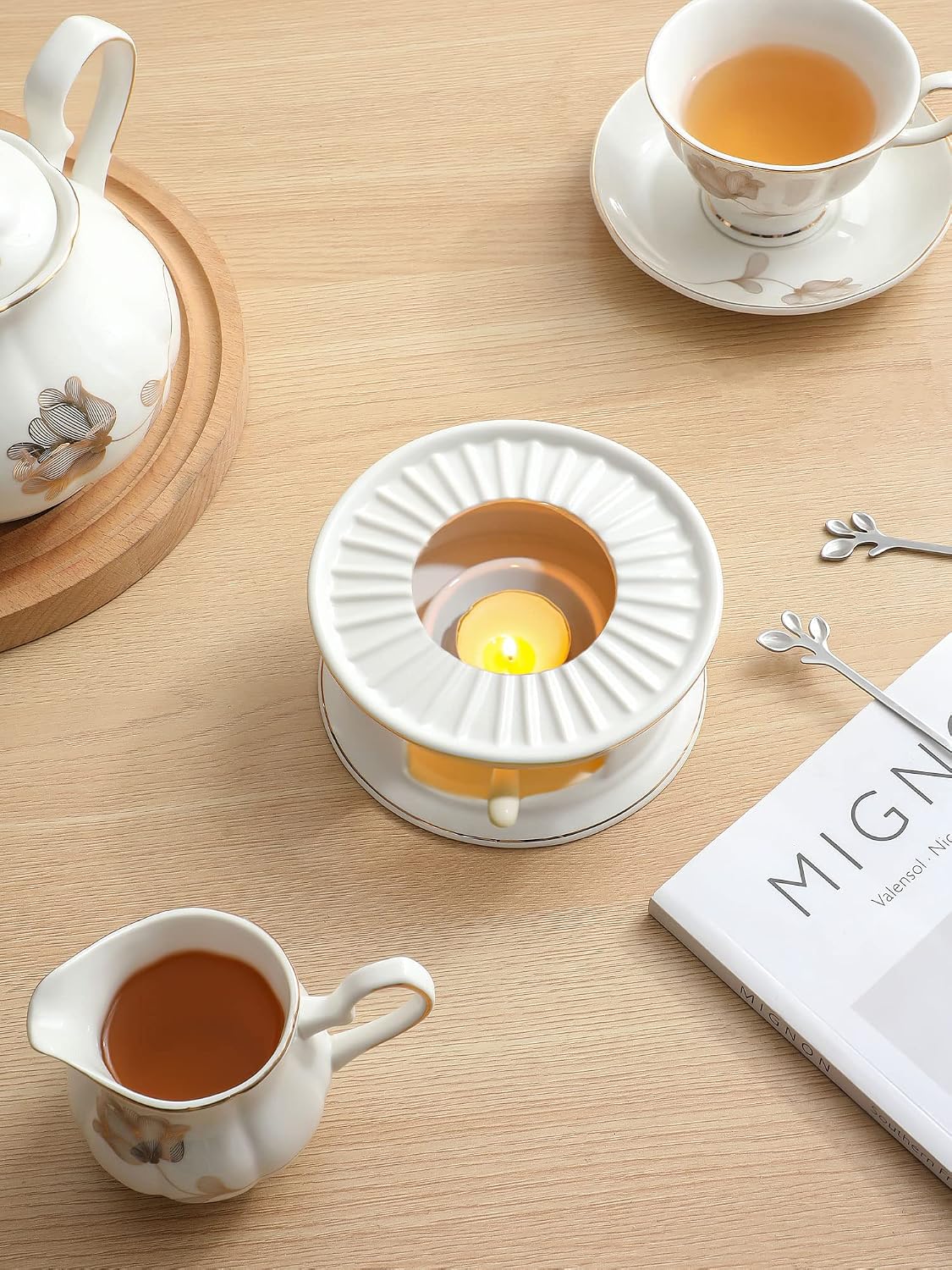 CHENP.HMC Teapot Warmer, Ceramic Tea Warmer with Tealight Holder(White) | Teapot Heater for Heating Coffee, Milk, Tea Light Heater, Candle Warmer