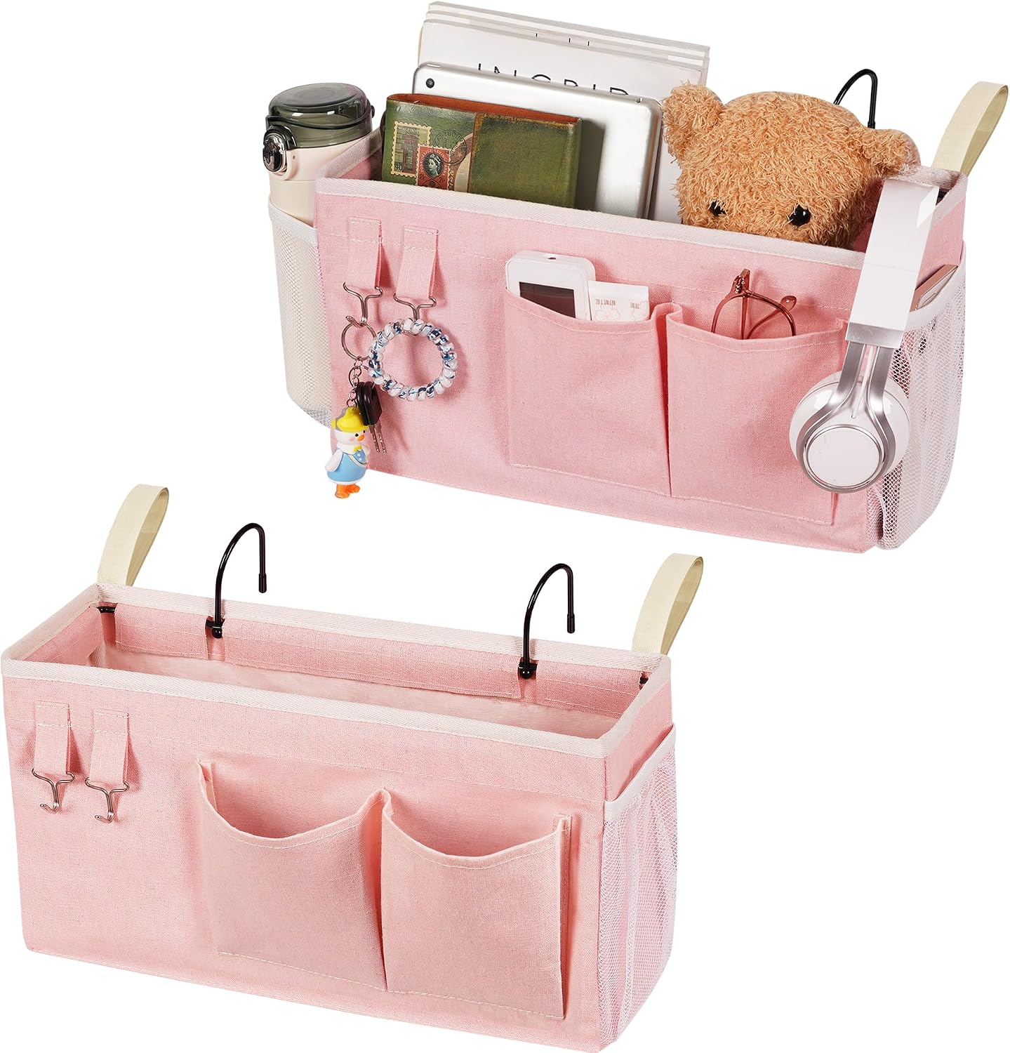 Bedside Caddy, Bedside Storage Bag Hanging Organizer for Bunk Dorm Bed Rail | Bed Caddy with Hooks, Top Bunks and Dorm Essentials for Water, Tissues, Tablets, Books, Phones, Remotes and Other Necessories