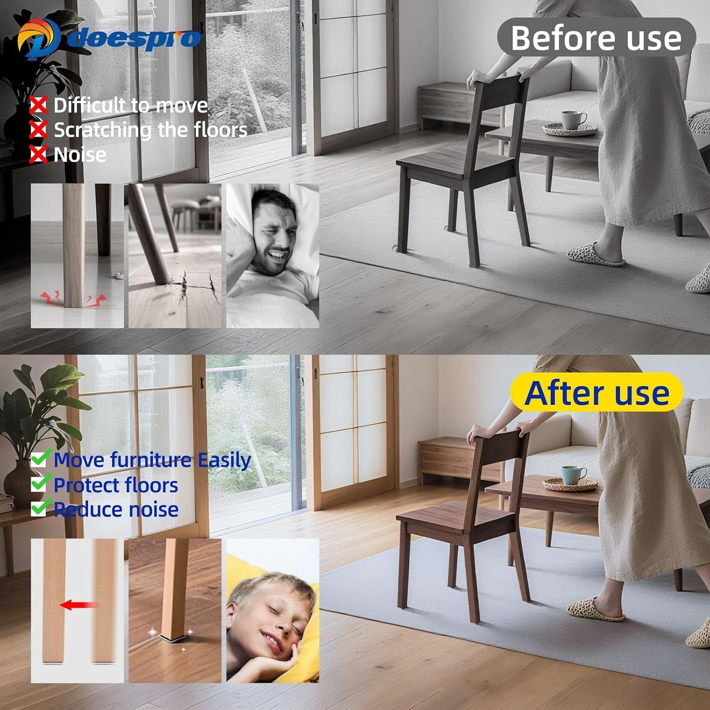 40PCS 1.4" Furniture Sliders for Hardwood Floors & Carpet, Self-Stick | PE Round Furniture Pads & Chair Glides for Hardwood Floors, Floor Protectors for Moving Furniture & Kitchen Appliances Easily