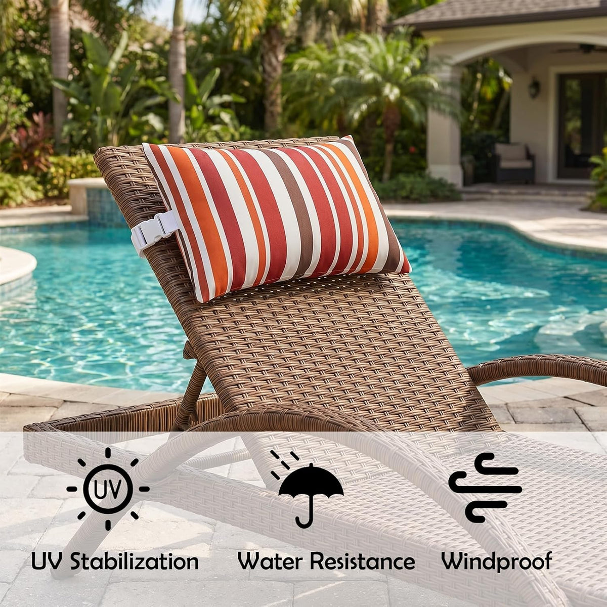 Chaise Lounge Head Pillow Oudoor Patio Pillow with Elastic Strap