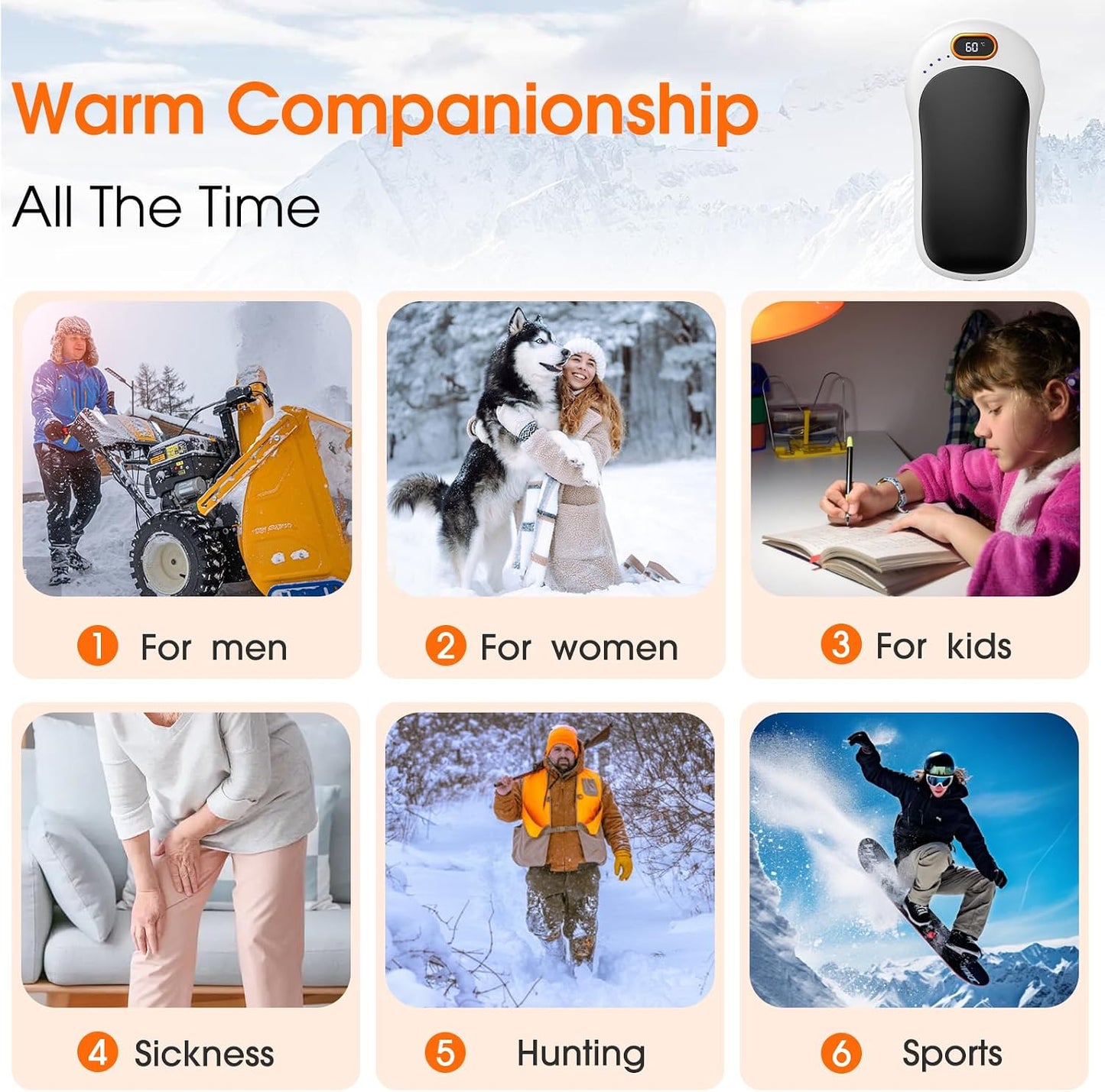 Hand Warmers Rechargeable,2 Pack Double Sided Heating Warmer That Surrounds Warmth for Palm and Fingers,Magnetic Electric Handwarmers 10000mAh with Adjustable Temp,Winter Gifts for Men and Women