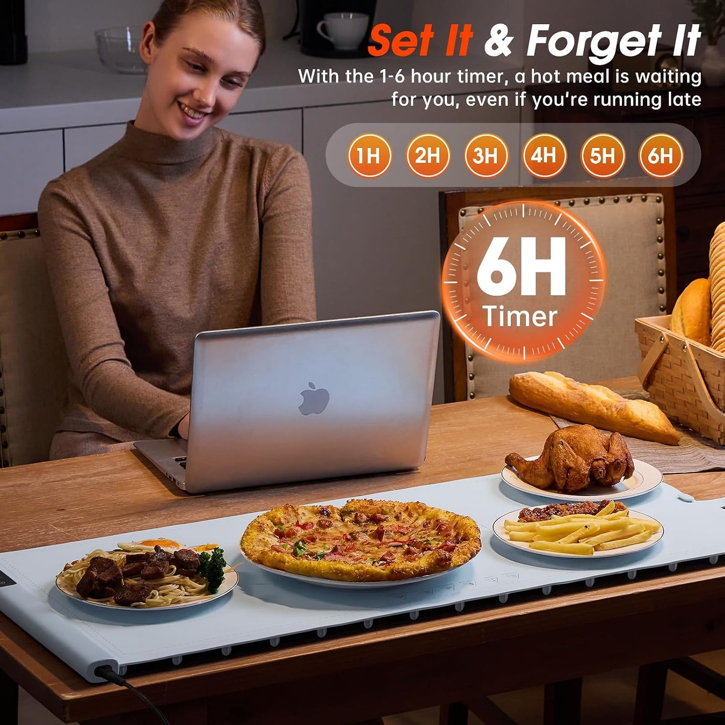 Warming Mat for Food Extra Large- 24"x16" Electric Warming Trays for Buffets Party, Food Warmers for Thanksgiving, Christmas House Warming Gift, Portable Heating Mat with 9 Temp Settings & 6H Timer