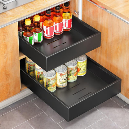 Pull out Cabinet Organizer, 21"Deep, Heavy Duty Full-Extension Slide out Drawers for Kitchen Cabinets with Nano Adhesive, Roll Out Shelf Sliding Cabinet for Pots, Bathroom, Pantry, Under Sink, White