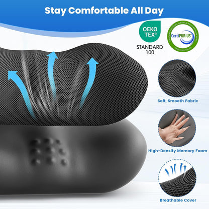 Lumbar Support Pillow, Memory Foam Back Cushion for Office Chair Car, Black | Ergonomic Lower Back Support with Adjustable Strap, Breathable Removable Cover for Couch, Wheelchair and Daily Comfort