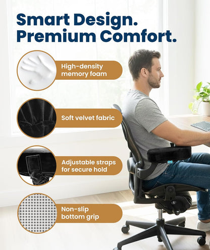 Everlasting Comfort Office Chair & Wheelchair Arm Pads - Memory Foam ArmRest Covers for Desk, Gaming Chair, Arm Pillow Seat Cover Cushions & Protectors to Relieve Pressure for Elbows
