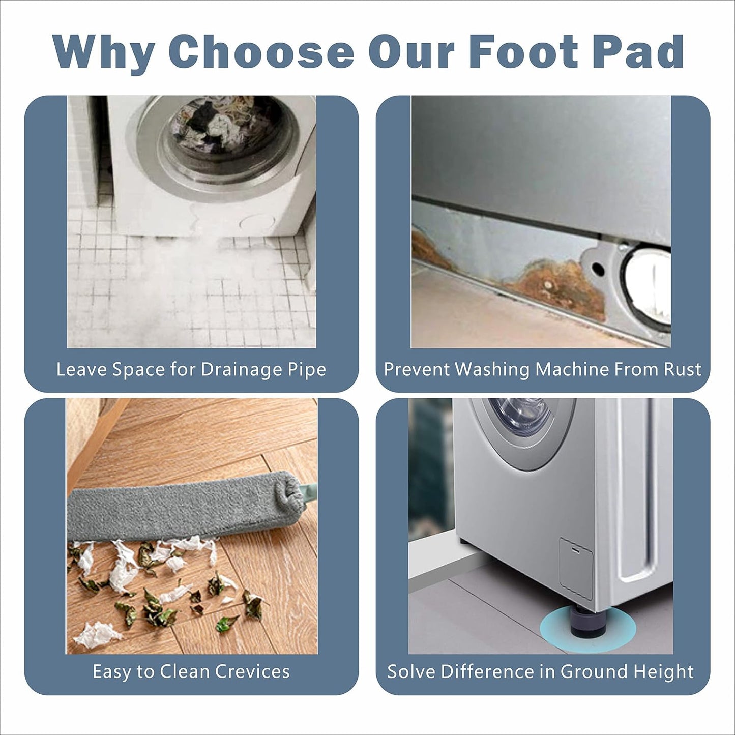 Anti Vibration Pads Increase 1.38"/2.36", 8pcs Washing Machine Base Foot Pads, Non Slip Heighten Shock and Noise Cancelling Mat for Washer and Dryer Machine Support Protects Pedestals