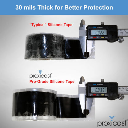 Proxicast Self Fusing Silicone Tape Waterproof - 1.5" x 15' Roll - Black | 30 mil Thick Weatherproof Rubber Coax Tape for Antennas, Electrical Wires, Pipe Leaks, Emergency Repairs - ANT-900-002