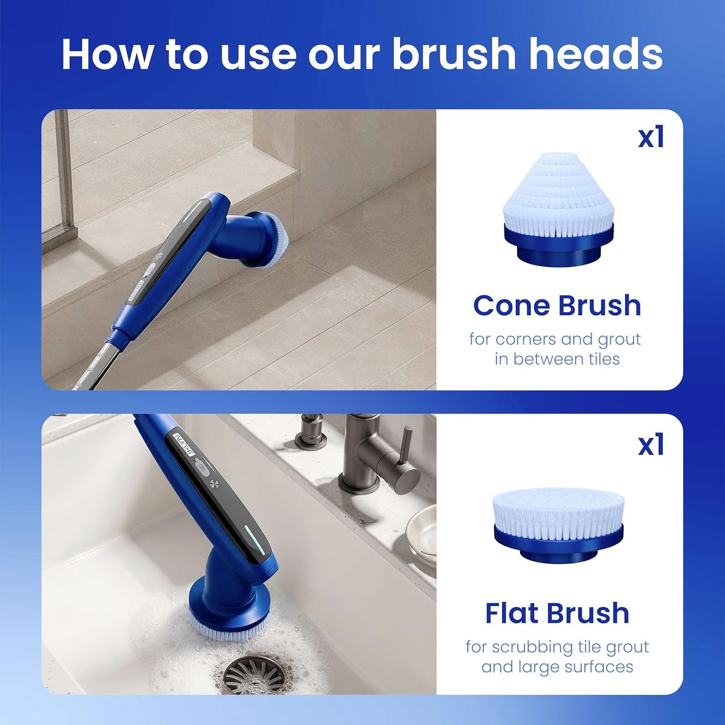 2026 Upgraded Electric Spin Scrubber: 120 Min Runtime, IPX7 Waterproof Cordless Power Scrubber, Adjustable Extension Handle, 8 Heads, 2 Speeds for Shower, Tub, Tile & Floor
