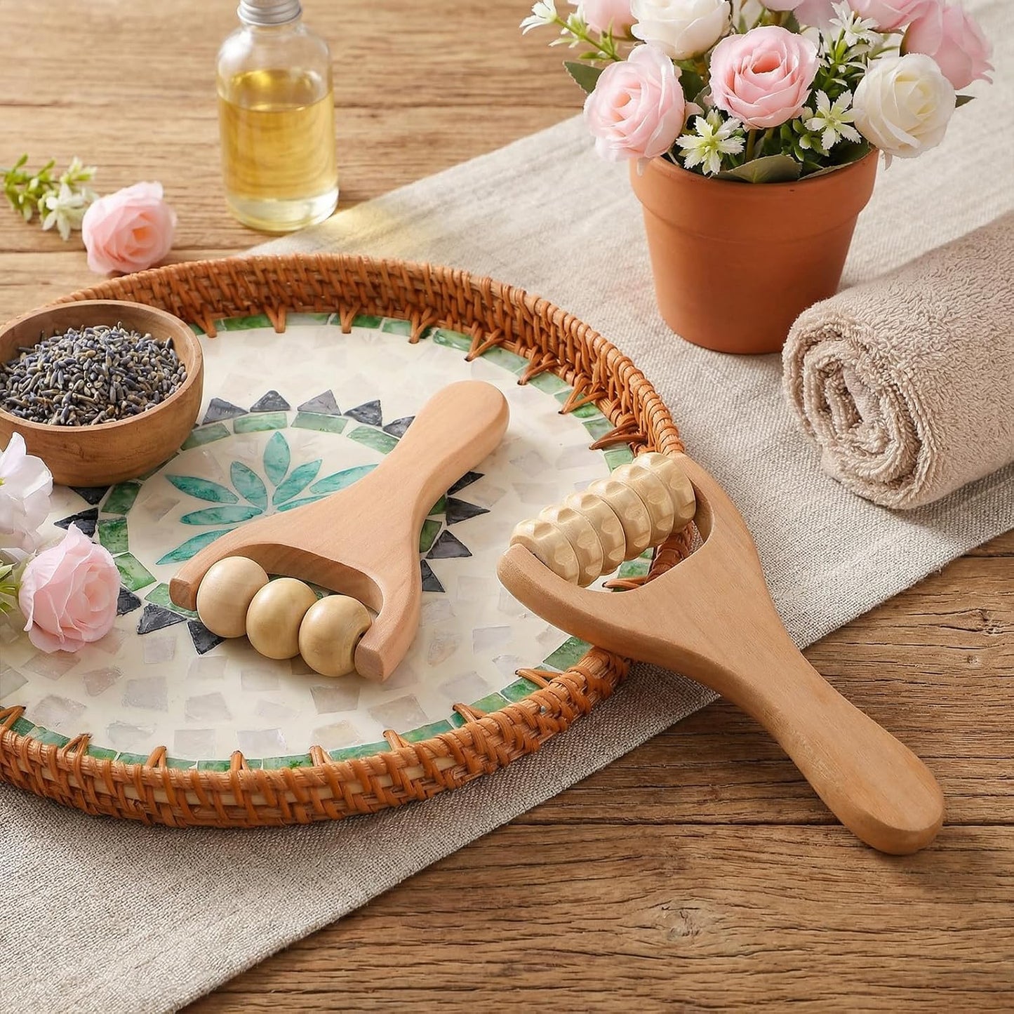 2Pcs Wooden Massage Roller, Handheld Wood Massage Tools | Wood Roller for Back Leg Foot Muscle Relief