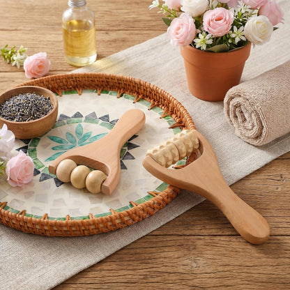 2Pcs Wooden Massage Roller, Handheld Wood Massage Tools | Wood Roller for Back Leg Foot Muscle Relief
