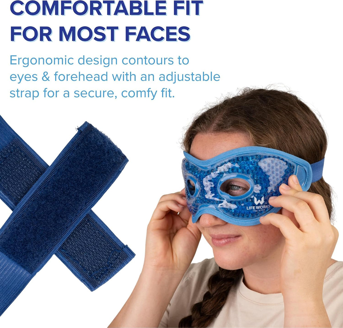 LIFE WORKS Gel Eye Mask with Cutout, Reusable, Hot or Cold, Blue
