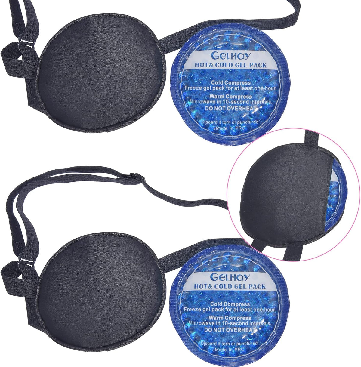 Cooling Eye Patches for Puffy Eyes, Pure Silk Ice Eye Patch, Single Eye Mask, Medical One Eye Cover Cold Hot Therapy Strabismus Lazy Eyes After Surgery Adult Kid Pirate Eyepatch (Black)