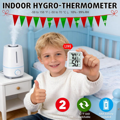 Room Thermometer Indoor Hygrometer Digital Humidity Meter | Accurate Sensor, Fast Refresh, Big Digits, Easy to View, ℉/℃, w/ AAA Battery, Compact for Home, Office, Pet, Plant