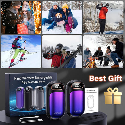 CRISLEX Electric Hand Warmers Rechargeable 2 Pack, 4 Levels Fast Heat, Reusable Hand Warmers with LED Display, Portable Magnetic Pocket Heater, Gifts for Christmas, Men, Women, Raynauds, Hunting, Golf