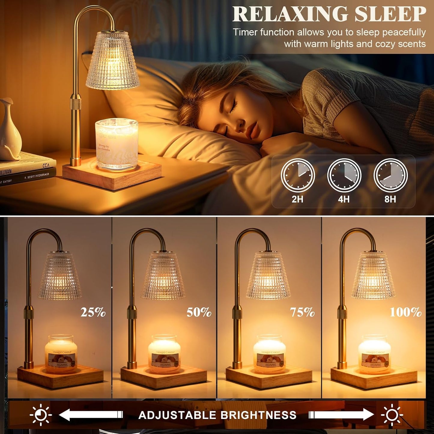 Hong-in Candle Warmer Lamp with Timer, House Warming Gifts New Home Decor | Dimmable & Adjustable Height, Electric Wax Warmer for Scented Wax Jar Candles,Gifts for Women Mom Sister