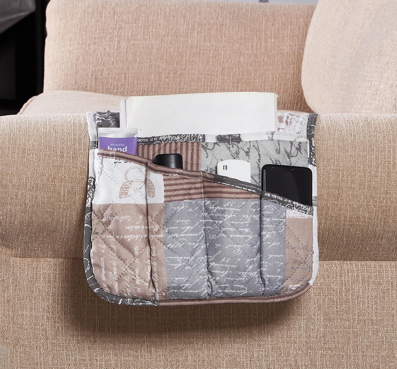 Brilliant Sunshine Burgundy Toile Floral Couch Armrest Cover, 35"×13" | Washable Magazine Holder, Armrest Organizer & Caddy on Sofa, Recliner, Armchair, Storage for Remote Controls, Phone, iPad