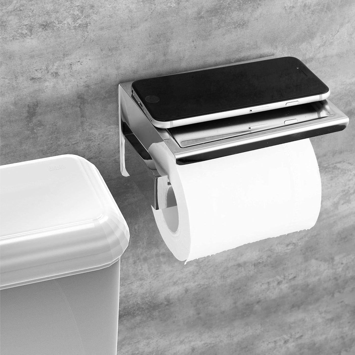 HITSLAM Toilet Paper Holder Matte Black, Adhesive Wall Mount, No Rotation | Heavy Duty Metal | anti rotation slot | vertical or horizontal setup |rustproof matte black finish|Bathroom Tissue Dispenser
