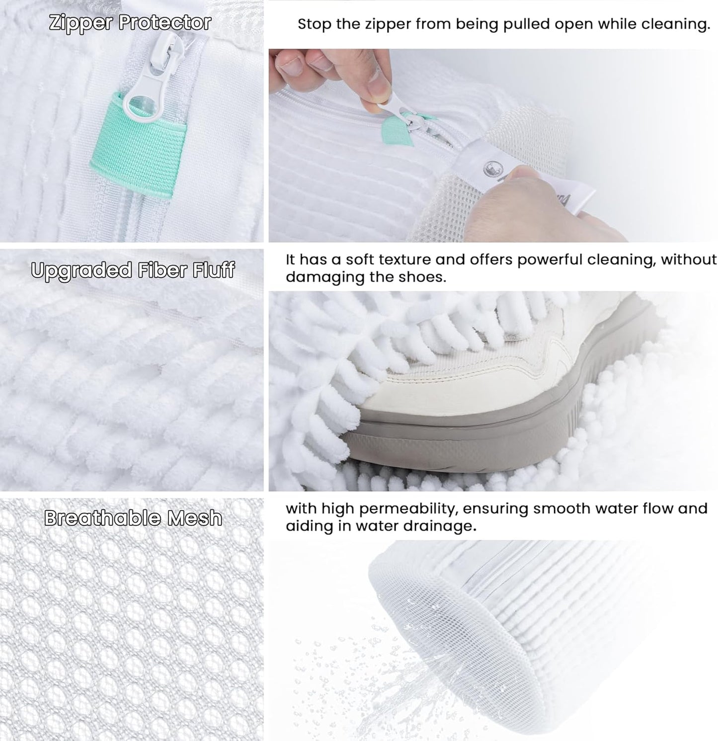 1 Pcs Shoe Washing Machine Bag, White | Extra Long and Thick Microfibre Fluff, Reusable for Washer & Dryer, All-Around Cleaning for All Shoe Types