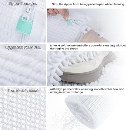 1 Pcs Shoe Washing Machine Bag, White | Extra Long and Thick Microfibre Fluff, Reusable for Washer & Dryer, All-Around Cleaning for All Shoe Types
